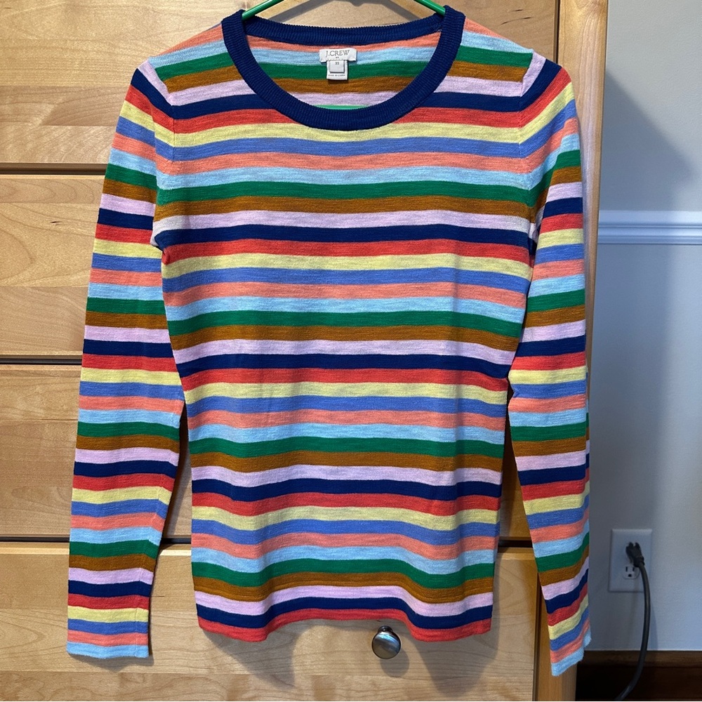 J. Crew Cotton Multicolor Rainbow Striped Knit Tee